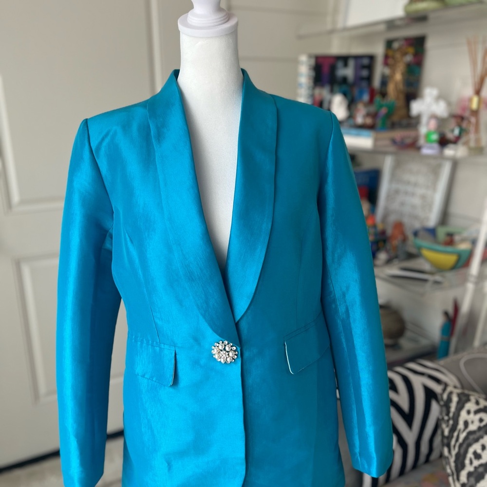 Flora Bea NYC turquoise silk blazer